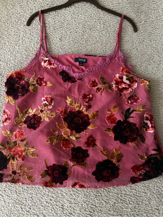 a.n.a Tops - a.n.a Pink Floral Velvet-Trim Camisole